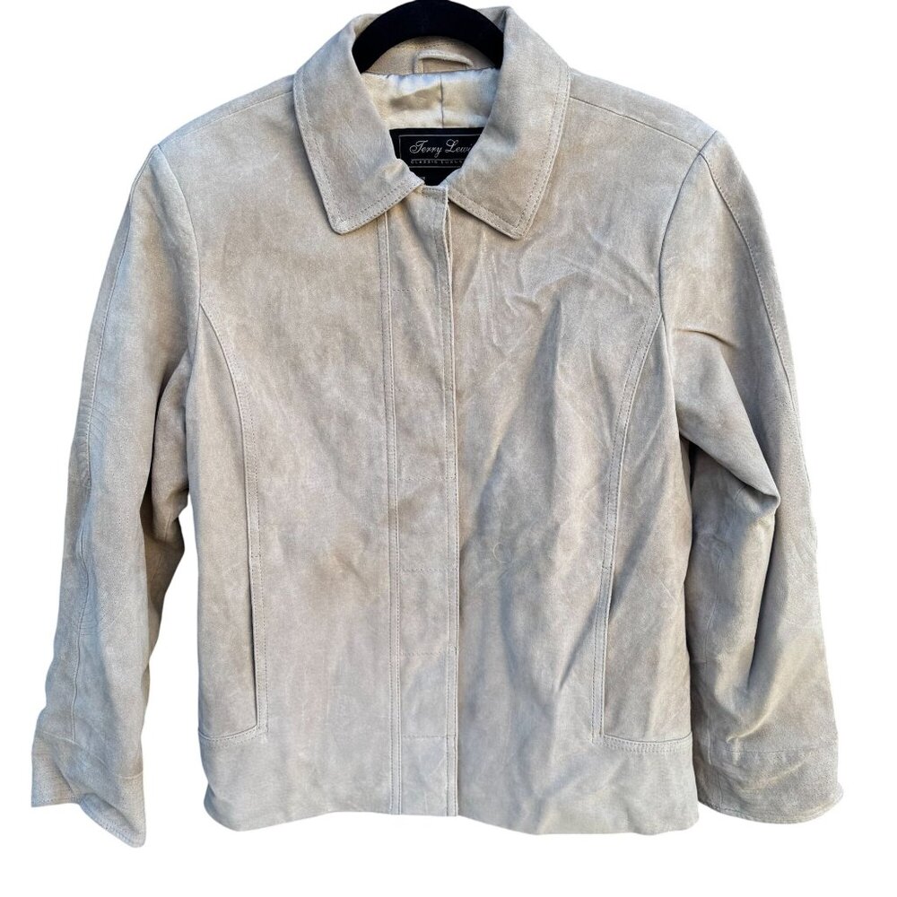 Terry‎ Lewis Vintage Womens Beige Suede Leather Luxury Blazer Jacket 8P Regency